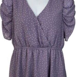 Maurices Purple Puff Sleeve Blouse with Wrap and Ruched Details